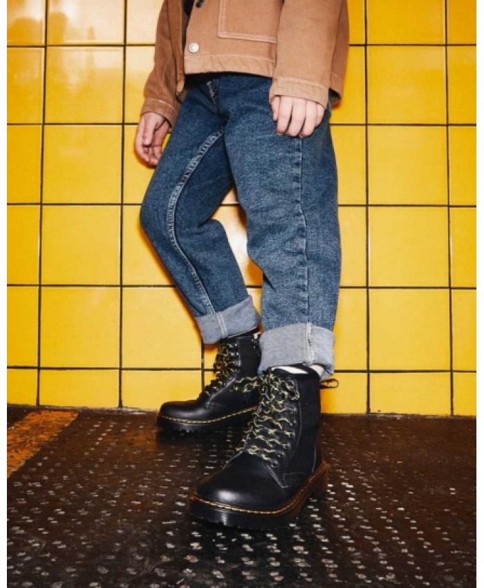 
            Junior 1460 Panel Canvas and Leather Lace Up Boots BLACK        