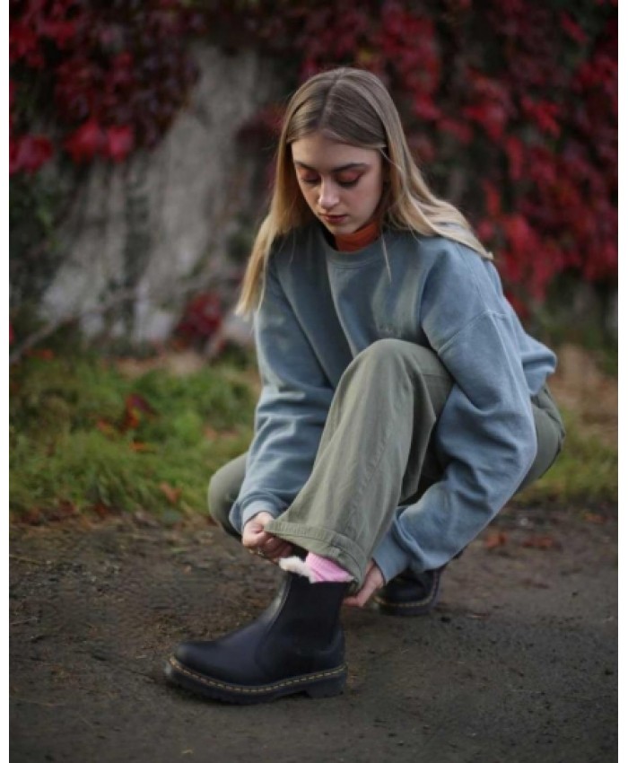 
            2976 Women Faux Fur Lined Chelsea Boots BLACK        