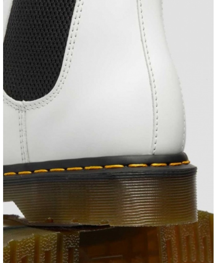 
            2976 Yellow Stitch Smooth Leather Chelsea Boots WHITE        