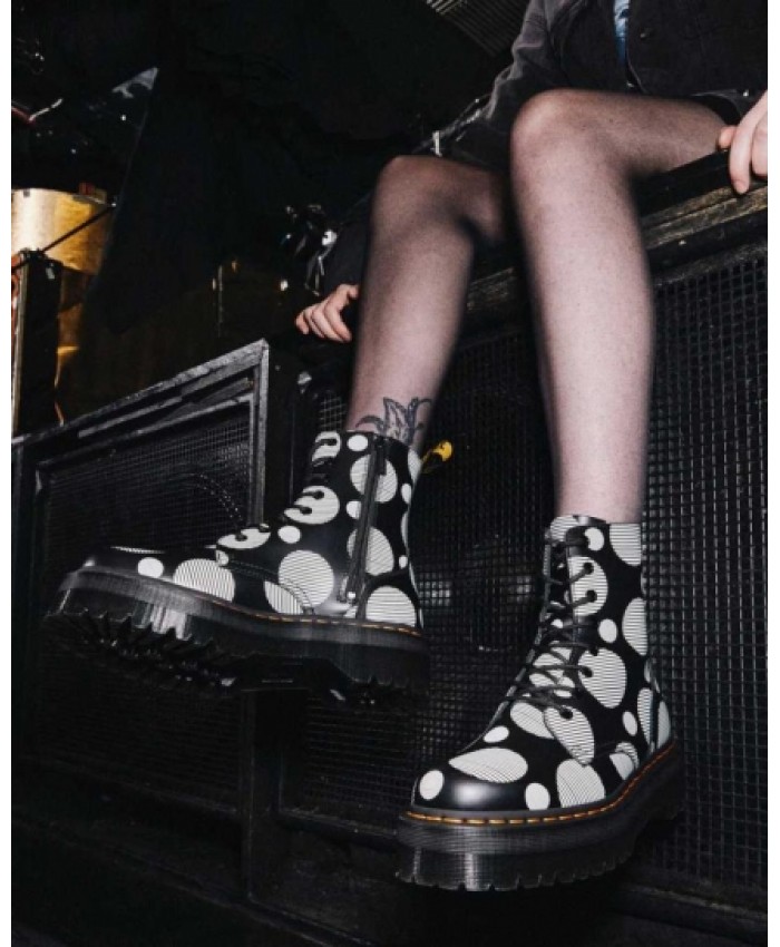 
            Jadon Polka Dot Smooth Leather Platform Boots BLACKWHITE        