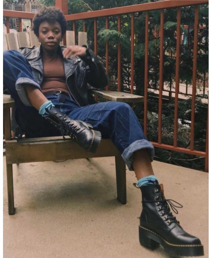 
            Leona Women Vintage Smooth Leather Heeled Boots BLACK        