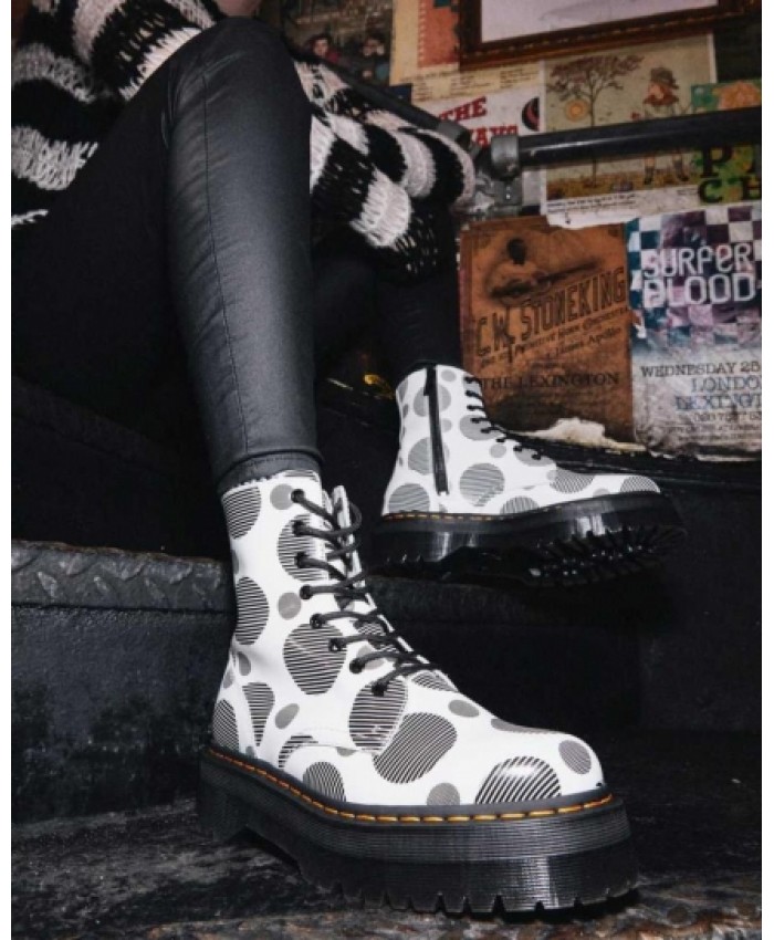 
            Jadon Polka Dot Smooth Leather Platform Boots WHITEBLACK        